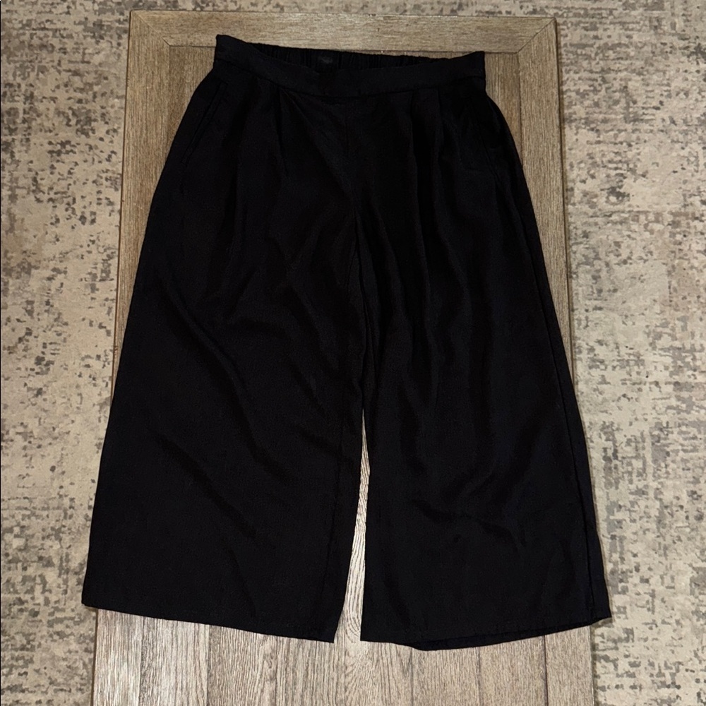 Eileen Fisher Tencel Wide Leg Cropped Pants Black
